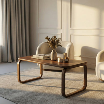 Masif Ahşap Modern Orta Sehpa - Özel Tasarım Kavisli Ayaklar