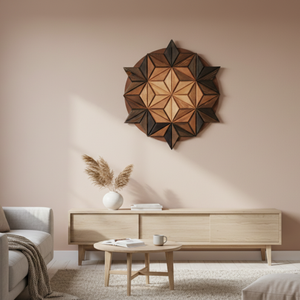 Geometrik Yıldız Formlu Masif Ahşap Duvar Panosu - El İşçiliği Dekoratif Sanat Eseri